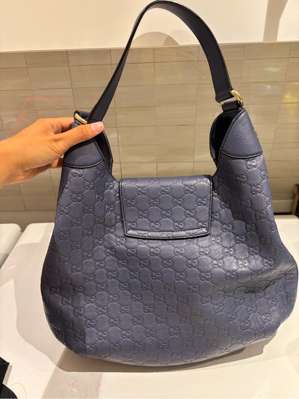Gucci Blue Guccissima Leather Medium Emily Hobo Bag - Picture 10 of 13